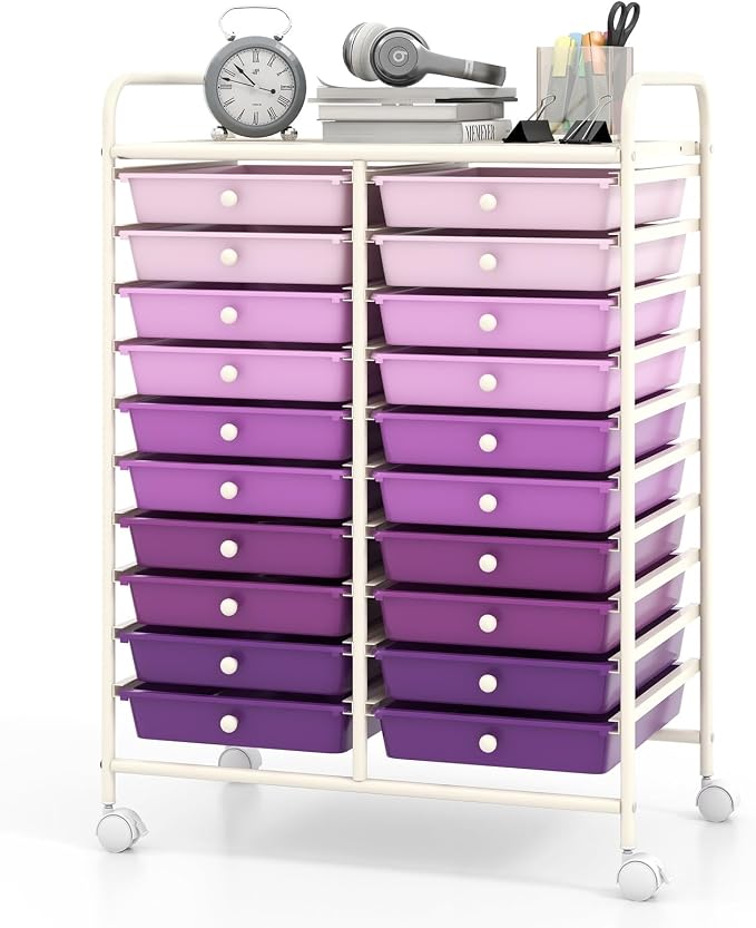 RELAX4LIFE 20-Drawer Rolling Storage Cart - Mobile Rolling Cart w/Drawers for School Classroom Teacher Office Home Salon, Paper File Art Supply Craft Organizer, Utility Cart on Wheels by RELAX4LIFE