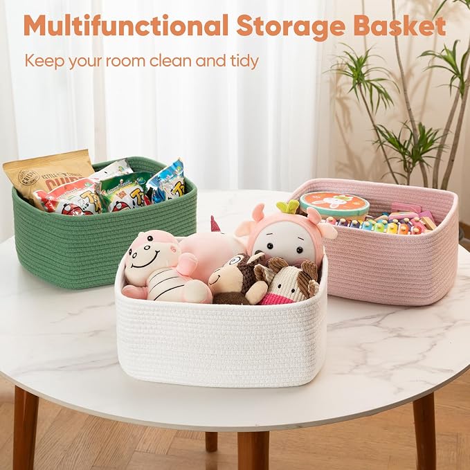 OIAHOMY 4 Pack 14.17 * 11.02 * 6.3IN Storage Baskets for Organizing Shelves, Woven Rope Baskets for Organizing Books, Clothes, Decorative Basket for Living Room, Nursery, Bedroom, Gift Basket, Green - Image 6