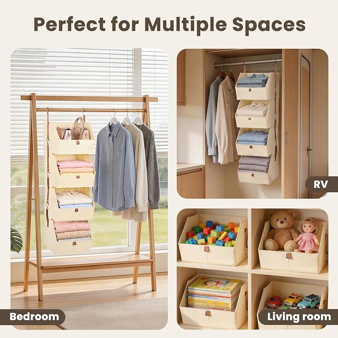 4-Tier Modular Sturdy Hanging Closet Organizer, Heavy-Duty Detachable Clothes Hanging Shelves with Reinforced Zippers and 8 Durable Hooks, Hanging Camper Organizer for Bedroom, RV, Nursery - Image 7