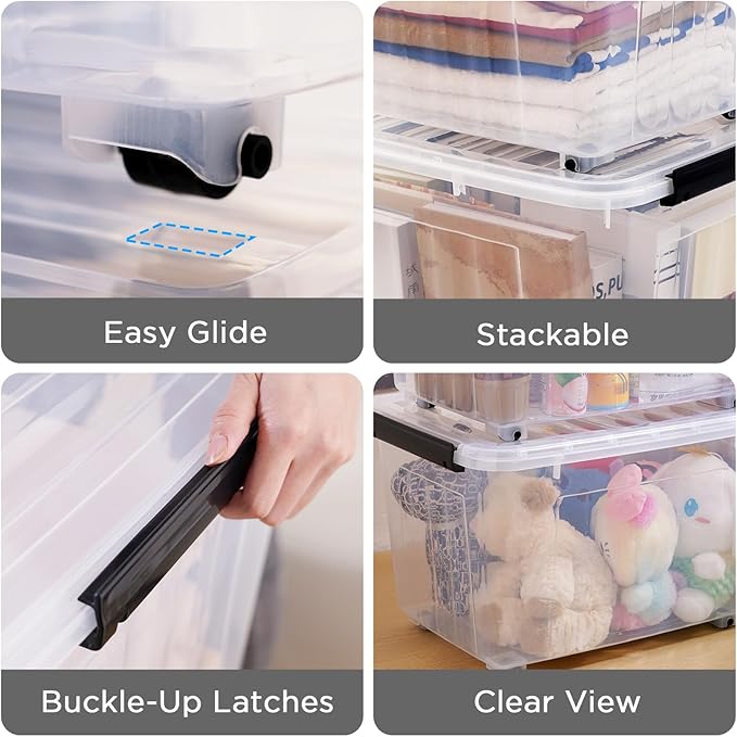 Citylife 54 Quart Large Clear Plastic Storage Bins with Lids 4-Pack | Stackable, Secure Latching Lids, Easy Find, Clothes Storage Bins for Closet Bedroom Garage - Image 4