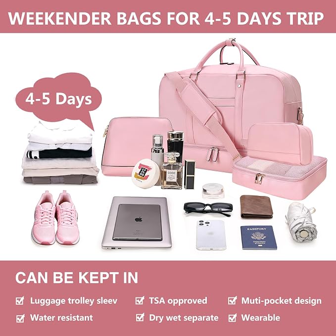 Large 4-in-1 Leather Duffle Bag for Travel Weekender Overnight Hospital Gym Bag for Men & Women, Carry On Airline Approved Personal Item Duffel Garment Bag Luggage with Shoe Compartment & Toiletry Bag - Image 7