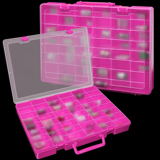 2 Pcs 48 Grids Plastic Bead Organizer Box with Divider, Pink - Image 2
