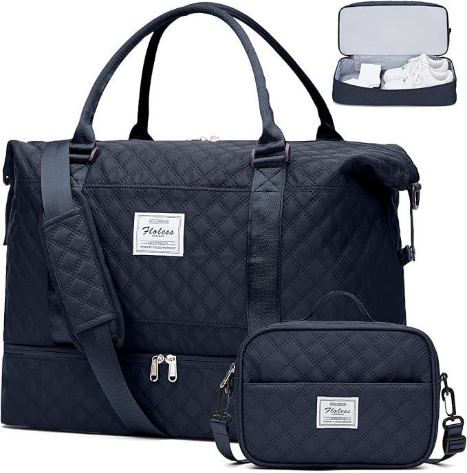 Weekender Bags for Women, Travel Duffel Bag with Shoes Compartment | Overnight Bag with Toiletry Bag, Carry on Personal Item Bag for Travel Business Trips Sport Hospital,Grid Travel Bag Set by SYCNB
