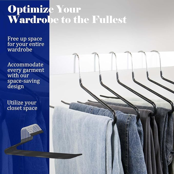 Pants Hangers 30 Pack Non Slip,Trouser/Blanket/Jeans Hangers for Closet Space Saving,Open Ended Pants Hanger Strong Durable (Black) - Image 3
