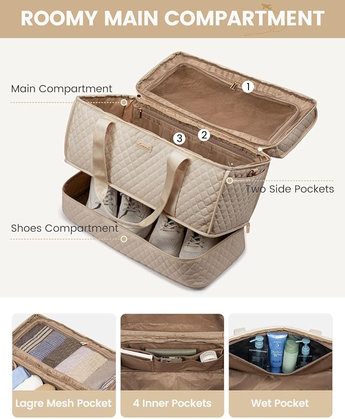 LOVEVOOK Large Travel Duffle Bag, Weekender Bags for Women With Shoe Compartment, Overnight Hospital Bag For Women Labor Delivery, Carry on Bag Personal Item Travel Bag, Yoga Gym Duffel Bag - Image 3