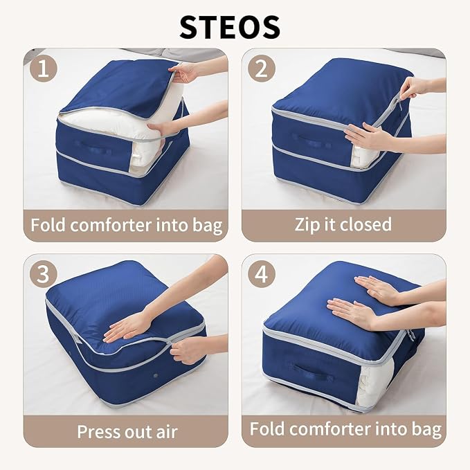 Comforter Storage Bag 66 L - 4 Pack Blanket Storage Organizer Compression Bags, Large Capacity Ultra Space Saving Self Organize for Bedding, Pillow, Duvet, Sheet Storage with Zipper Window - Image 6