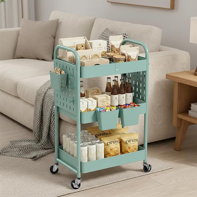 danpinera Rolling Cart, Movable Utility Organizer with Retractable Dividers & Pegboards for Kitchen, Bathroom, Office - Image 7