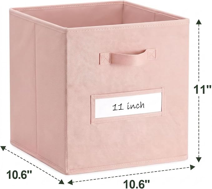 Storage Bins,11" Cube Storage Bin with Labels,10pcs,Pink | Fabric Storage Cubes for Shelves,11 Inch storage cube bins with 10 Labels Window Cards & a Pen. - Image 3