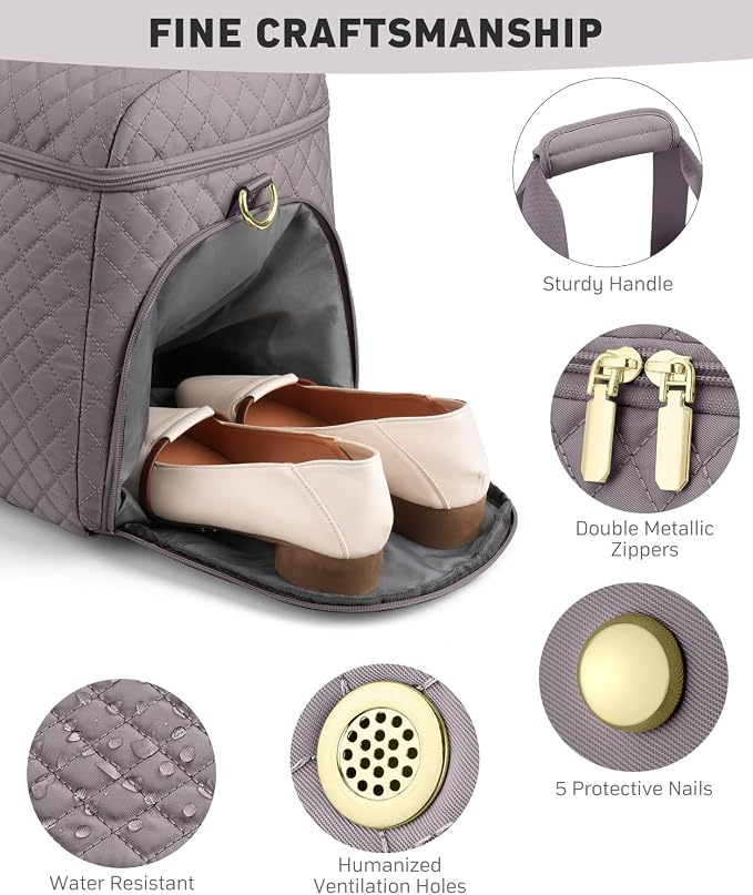 Travel Bags for Women Wide Open Large weekender Duffle Bag with Shoe Compartment Overnight Hospital Bag For Women Labor Delivery Carry on Bag Personal Item Travel Bag with Wet Pocket Purple Grey - Image 4