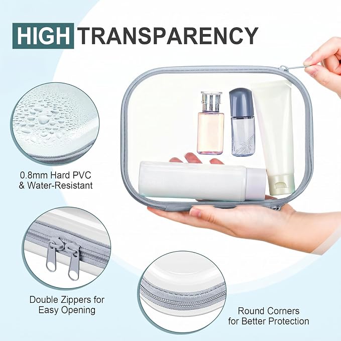 Sanwuta 6 Clear Hard Zipper Case,Blue-green,7.87 X 5.9 X 2 Inch | Pencil Case Pouches ,Makeup Bag,Plastic Toiletry Diaper Bag ,Travel Toy Storage,Waterproof Organizer Bins - Image 3