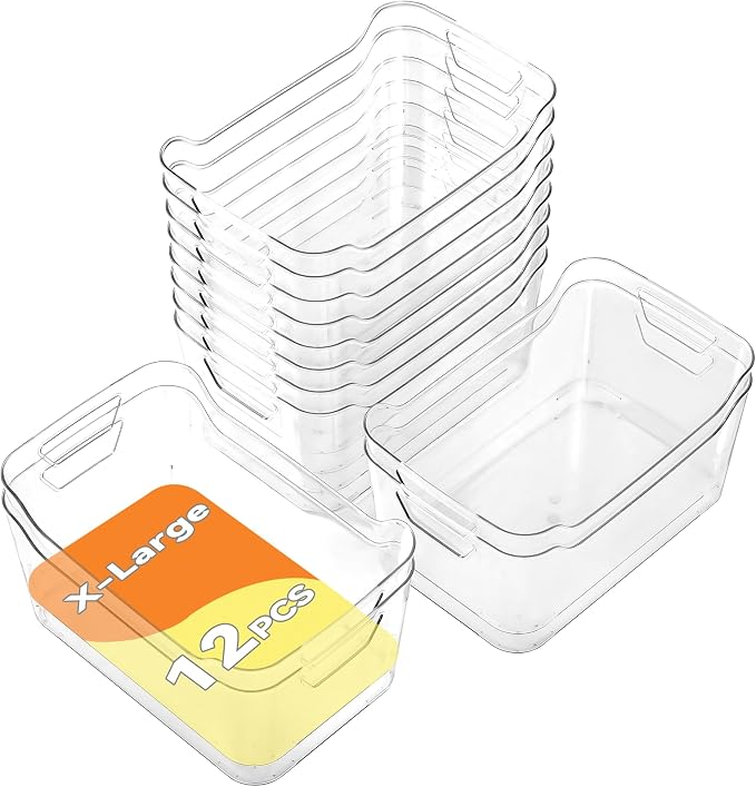 Clear Plastic Storage Bins - 12 Pack Pantry Organizers and Storage, Clear Pantry Organizer Bins, X-Large Plastic Containers with Handle for Kitchen, Cabinet, Bathroom, Classroom Organization by Unknown