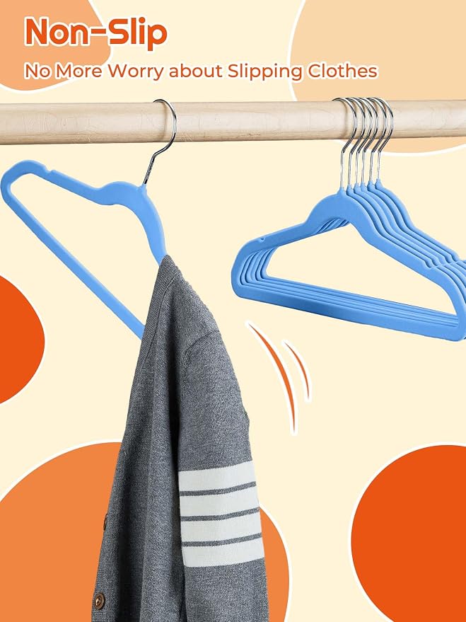 HOUSE DAY 14 Inch Kids Velvet Hangers 50 Pack, Durable Big Kid Hanger Blue | Children Hangers for Youth, Teen, Non Slip Kids Felt Hanger, Cute Small Hanger for Closet, Ideal for Everyday Use - Image 3