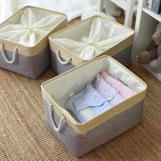 Storage Baskets for Organizing, Extra Large-3Pack, 17.7L×13.8W×9.8H inch Large Sturdy Storage Bins, Decorative Storage Baskets for Shelves Closet Nursery (Gold&Grey) - Image 5