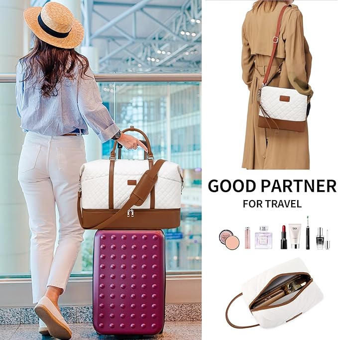 Weekender Bag, Large Travel Duffel Bag for Women, Carry on Overnight Bag with Shoe Compartment and Toiletry Bags - Image 6