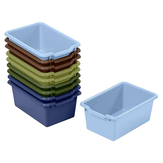 ECR4Kids Scoop Front Storage Bins, Multipurpose Organization, Earthtone, 10-Piece | Durable plastic, GREENGUARD Gold Certified, 1.2 gallon capacity, lightweight & nestable, built-in handle, classroom/home use by ECR4Kids