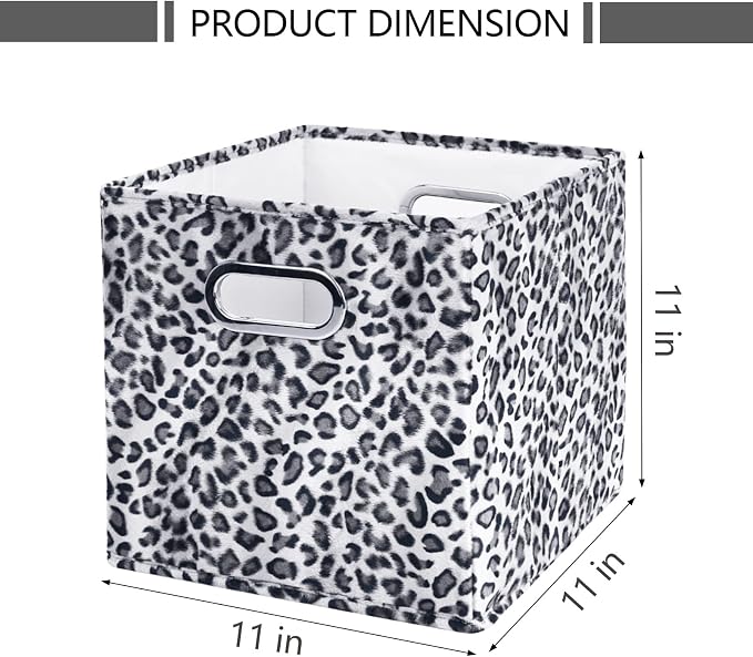 ANMINY Leopard Cheetah Print Storage Cubes Bins, Velvet, Gray, 11Inch 4PCS | Collapsible & Washable, PP Board Frame, Built-in Metal Handles, Animal Themed Fabric Cubes Baskets for Closet Shelves Decor - Image 4