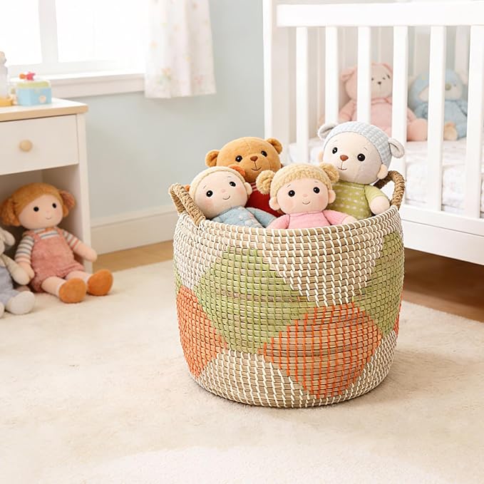 Handwoven Sea Grass Baskets Set of 3 - One of a Kind Round Storage Bins by Artisans, Natural Fiber Woven Baskets for Living Room, Bathroom, Nursery (55.5L, 27.9L, 15.3L) - Image 6