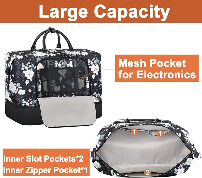 TIBES Travel Weekender Bag for Women, Overnight Bag with Shoe Compartment | 3PCS Large Travel Duffel Bag for Gym, Travel, Hospital, Business Trip, Carry On Tote, Wet & Dry Separation, Water Resistant - Image 4