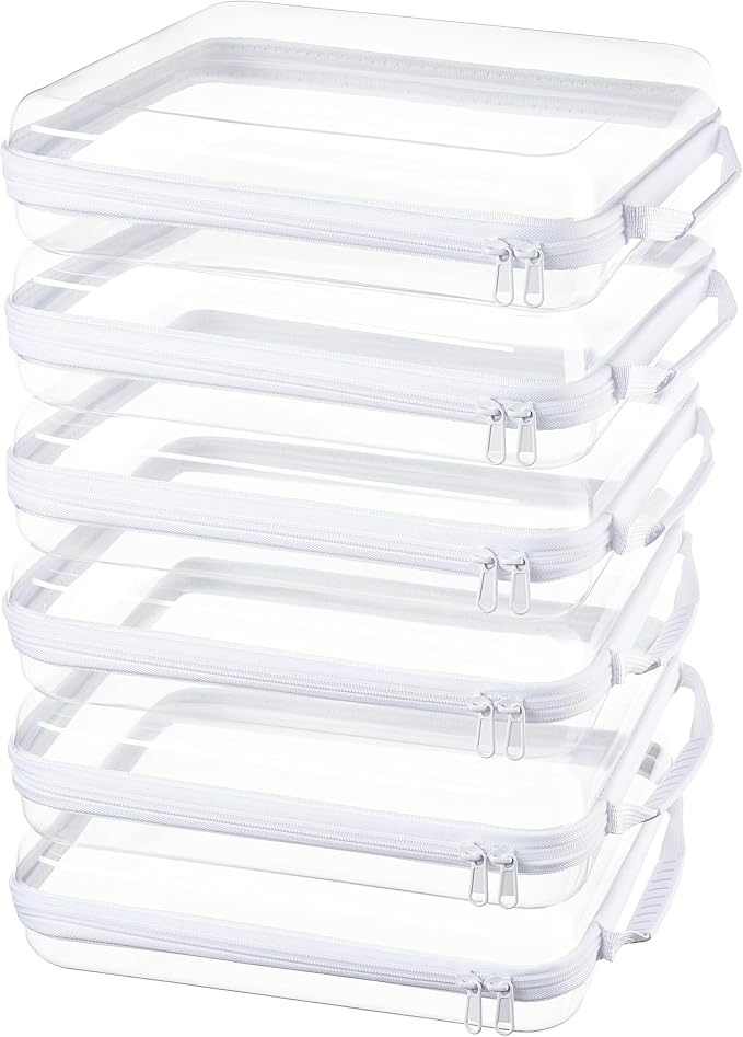 6-Pack Clear Bag Hard Shell Zipper Case with Handle, 1.3mm Thick Rigid Pouch for Craft Organizers and Storage, Large 12.6" Square Containers for Board Games, Puzzles & Toys by WELPIRT