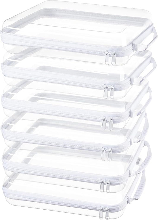 6-Pack Clear Bag Hard Shell Zipper Case with Handle, 1.3mm Thick Rigid Pouch for Craft Organizers and Storage, Large 12.6" Square Containers for Board Games, Puzzles & Toys by WELPIRT