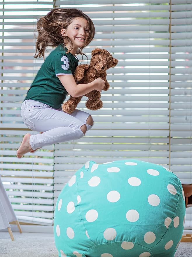 WEKAPO Stuffed Animal Storage Bean Bag Chair Cover for Kids | Stuffable Zipper Beanbag for Organizing Children Plush Toys Large Premium Cotton Canvas (AquaDot, X-Large) - Image 5
