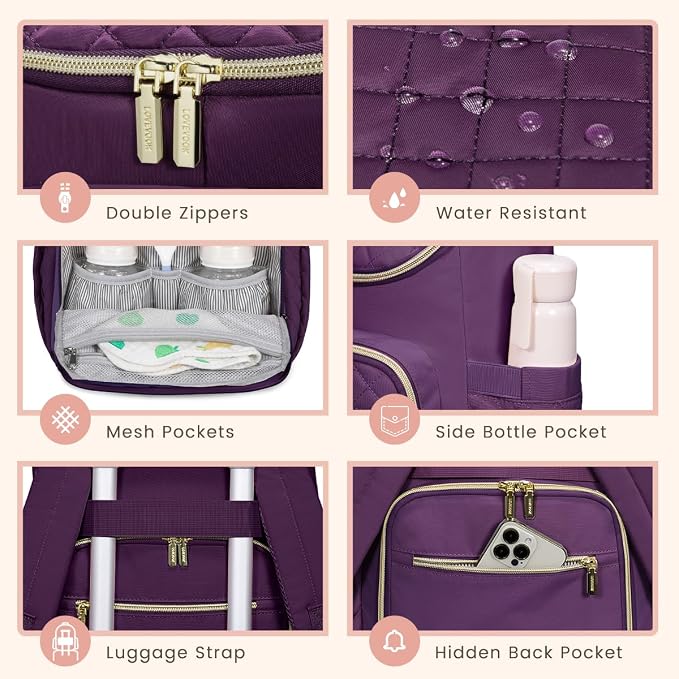 LOVEVOOK Diaper Bag Backpack Large Capacity Baby Bag with Portable Changing Pad, Multifunction Baby Travel Backpack - Image 4