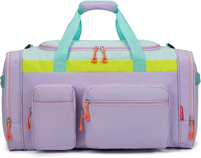 Large Kids Duffle Bag for Travel, Overnight or Weekend, L Green | Roomy Size: 22.0"L x 12.0" H x 12.0"W, Made of Thick Polyester Fabric by HawLanderBackpack