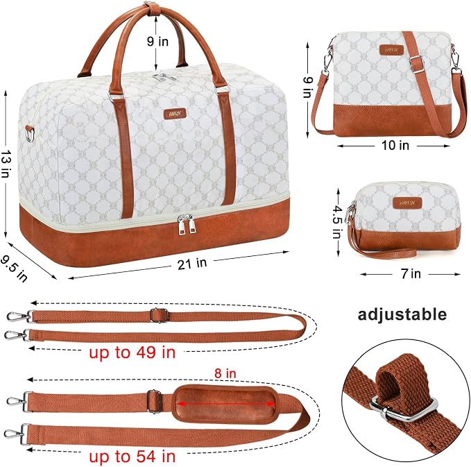 Weekender Bags for Women, 21" Travel Duffle Bag with Shoe Compartment | 3PCS Carry On Overnight Large Duffel Bag with Crossbody Bag and Toiletry Bag for Weekend Travel Gym Hospital Business Trip - Image 6