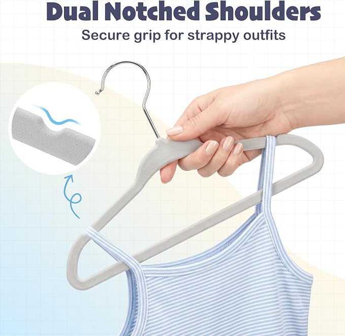 HOUSE DAY 11 Inch Velvet Baby Hangers, Premium Kids Hangers Grey 50 Pack | Durable Non Slip Baby Felt Hanger for Children/ Infant/ Toddler Closet, Ideal Small Hanger for Clothing Storage Everyday Use - Image 7