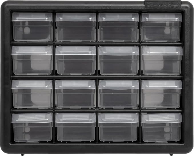 Akro-Mils 16-Drawer Plastic Storage Cabinet | 10-1/2 x 6-1/2 x 8-1/2 Inch | Black | Model 10116 | Garage Organization - Image 16
