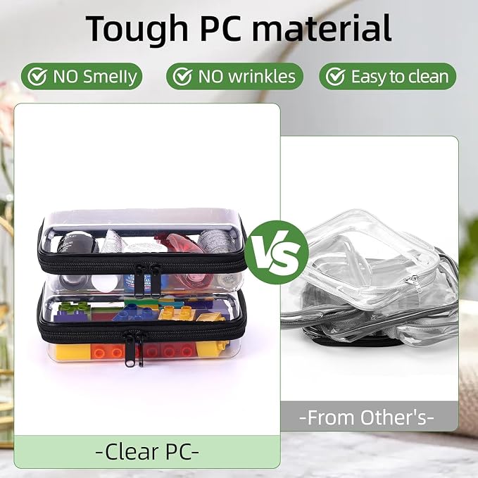 6PCS Clear Hard Shell Zipper Case 13.8 * 11.8 * 2 IN (Black) | Transparent shell for easy item access. Works as cosmetic bag, toy pouch, diaper organizer and pencil case. - Image 2