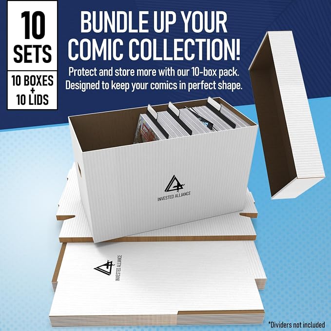 Premium Short Comic Book Storage Box Organizer with Lid | Thick Cardboard Comic Storage Box For Collectibles Fits 150-175 Current/Silver Age, Heavy Duty & Stackable. - Image 3