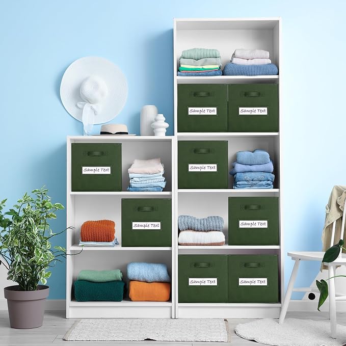 Fabric storage cubes (8 Pack) 13 Inch Cube Storage Bin, cube organizer bins with 8 Labels Window Cards & a Pen, Foldable cube organizer bins and Storage Box, Dark Green - Image 6