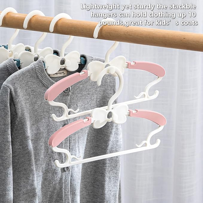 WJWSKI Baby Hangers for Closet 20pcs, Pink Kids Clothes Hanger Plastic, 11-14.5" Adjustable Perchas for Child Dresses, Non-Slip Children Bow Hanger for Girl Toddler Infant Nursery Newborn Clothing - Image 3