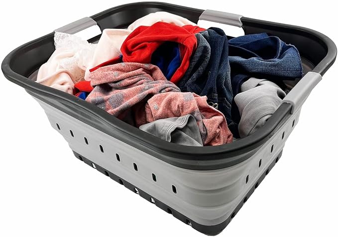 SAMMART 42L (11 gallon) Collapsible Plastic Laundry Basket - Foldable Pop Up Storage Container/Organizer - Portable Basket - Space Saving Hamper (Black/Alloy Grey (Set of 2)) - Image 6