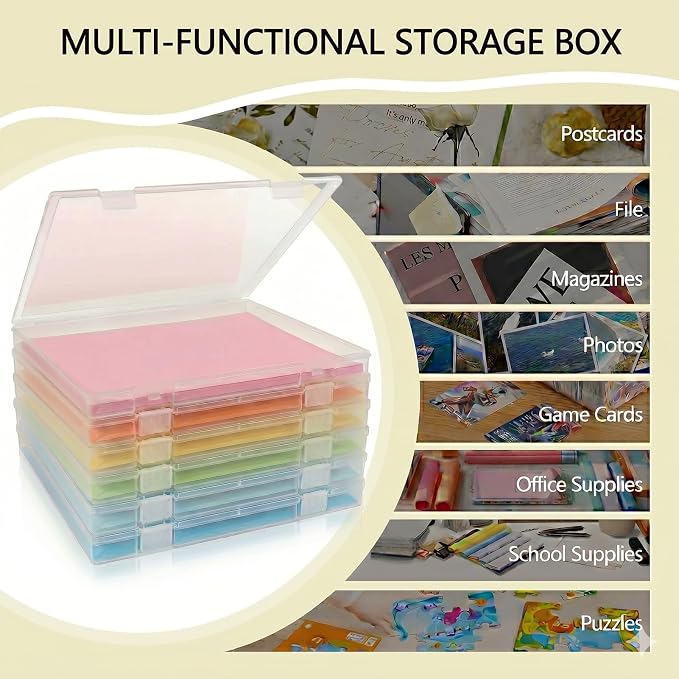 Scrapbook Paper Storage 12x12 Inch, 6 Pack Scrapbook Organizer with Secure Latch, Clear Stackable Plastic Paper Storage Box for File, Photo, Craft, Puzzle, Office Supply, Vinyl Sheet - Image 6