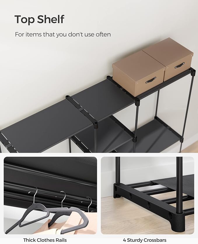 SONGMICS Portable Closet, Freestanding Closet Organizer, Clothes Rack with Shelves, Hanging Rods, Storage Organizer, for Cloakroom, Bedroom, 71.7 x 16.9 x 71.7 Inches, Black URYG037B02 - Image 5
