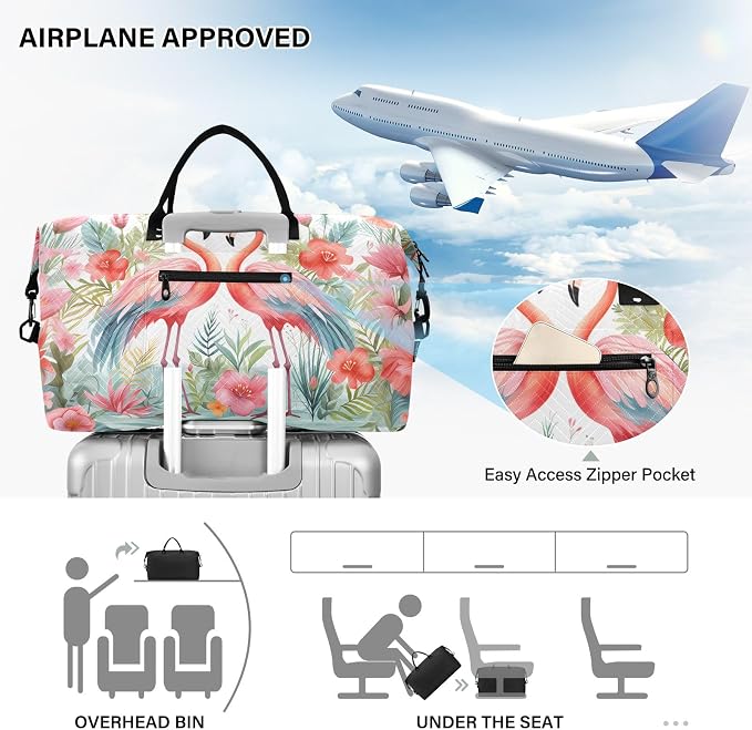 Large Travel Duffel Bag Sports Tote Gym Bag Overnight Weekender Bags Flamingo Floral Carry On Luggage with Toiletry Bags - Image 5