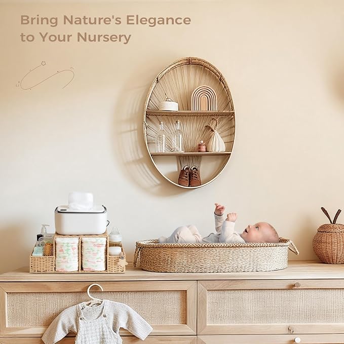 Diaper Caddy Organizer, Baby Changing Table Organizer | Hand Rattan Nursery Storage Basket for Baby Essentials, Perfect Nursery Assistant - Image 5