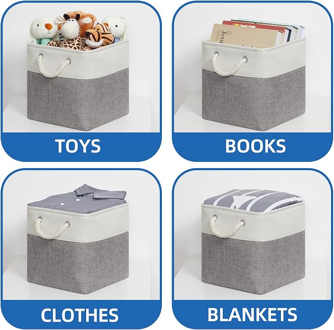 Temary Fabric Storage Baskets for Organizing, Grey Basket for Shelves, Collapsible Baskets with Handles for Shelves, Home, Closet (White&Gray) - Image 5