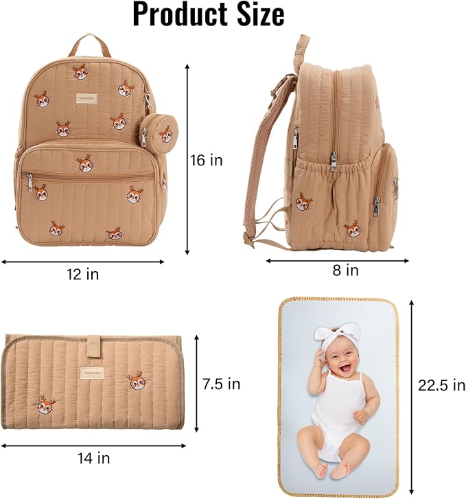 Large Diaper Bag Backpack with Changing Pad, Insulated Bottle Pockets, Travel & Hospital Bag for Mom & Dad (Large - Brown Deer) - Image 6