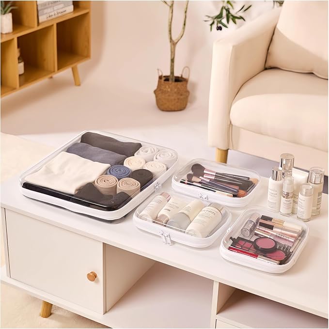 Clear Hard Shell Zipper Pouches, Clear Zipper Bags, Hard Case Pouches for Purse & Diaper Bag Organizer,and Travel Essentials (XXL+3M) - Image 4