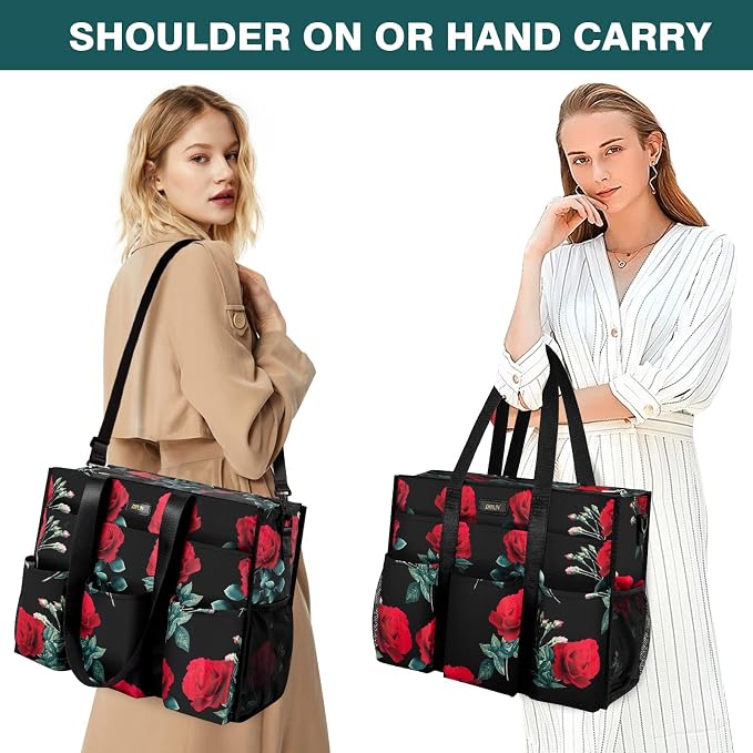 IBFUN Utility Tote Bag with 24 Pockets, Large Teacher Travel Tote for Women | Large Work Tote Bag 2pcs with Zipper for Travel Daily School Teacher Nurse, Large Lightweight Laptop Shoulder Bag Handbag - Image 2