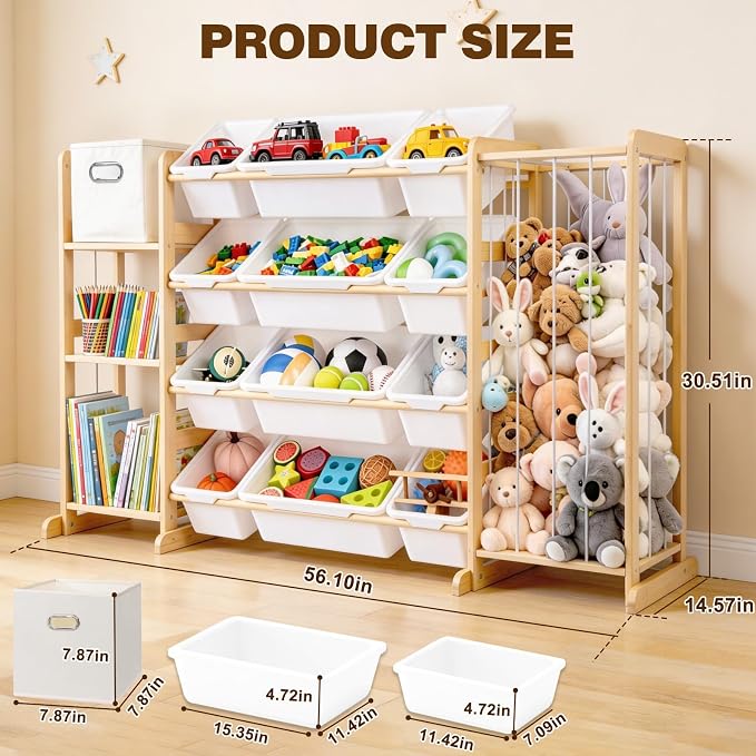 Kids Toy Storage Organizer with Bookshelf & Stuffed Animal Storage,12 Toy Bins +1 Free Storage Box,Playroom Nursery Organization Plush Toy Storage - Image 2