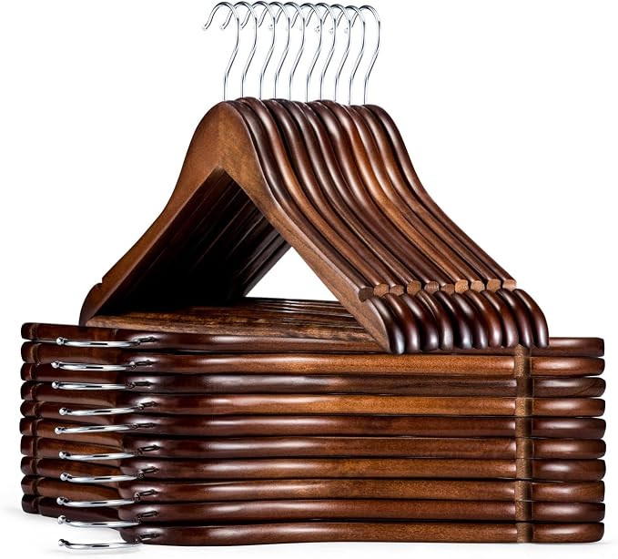 HOUSE DAY Premium Wooden Hangers 20 Pack, 17.5" Smooth Wood Clothes Hangers | with Non-Slip Pants Bar, Shoulder Notches, 360° Swivel Hook for Suits, Coats, Shirts and Dresses, Walnut by HOUSEDAY