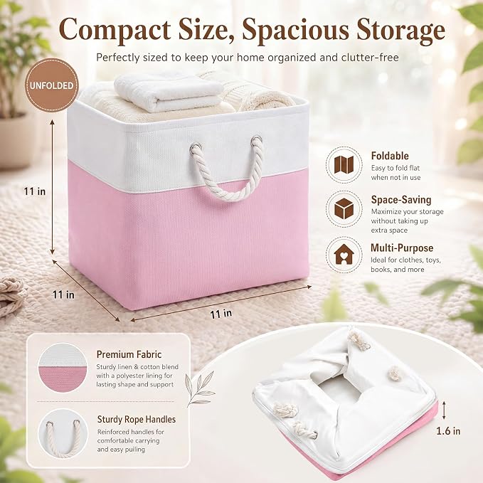 6 Pack Pastel Foldable Storage Bins , 11 Inch Cube Fabric Storage Baskets | Foldable Fabric Cube Baskets with Reinforced Handles,pastel baskets for Classroom, Shelves, Closets, Room Organization - Image 2