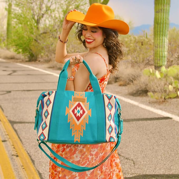 Wrangler Duffel Bag for Women Large Travel Weekender Bag Designer Aztec Carry On Bags, Turquoise - Image 2