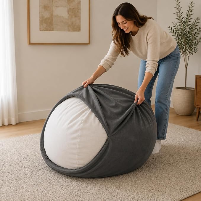ULTIMATE SACK | 4 Ft Bean Bag Chair Replacement Cover Only | Grey Suede | Removable Washable Cover only by ULTIMATESACK