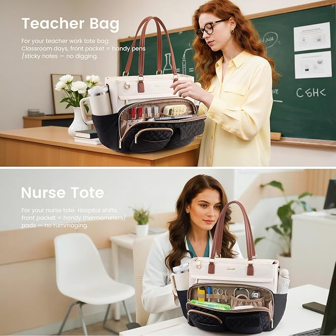 LOVEVOOK Insulated Lunch Tote Bag for Women, Large Capacity Work Bag with Large Cup Holder, Teacher Nurse Tote with Multi Pockets, Water Resistant Laptop Bag for Travel, College, Daily, 15.6 Inch - Image 5