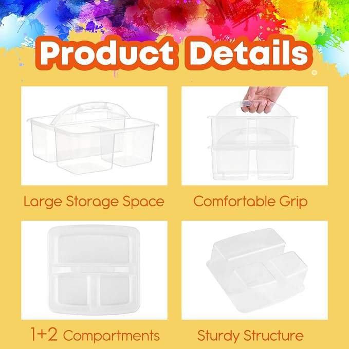 ALINK Plastic Classroom Caddy Organizer with Handle, 6-Pack 3 Compartments Portable Plastic Storage Caddy for Classroom Organization, Table, Desk, Office, Craft Art, Teacher Supply - Clear - Image 3